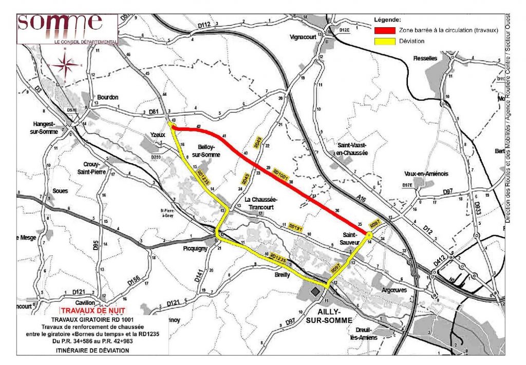 travaux sur la RD1001 et déviation