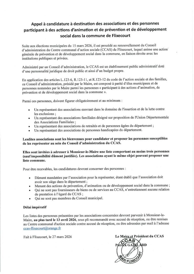 Appel à candidature – Conseil d’administration du CCAS