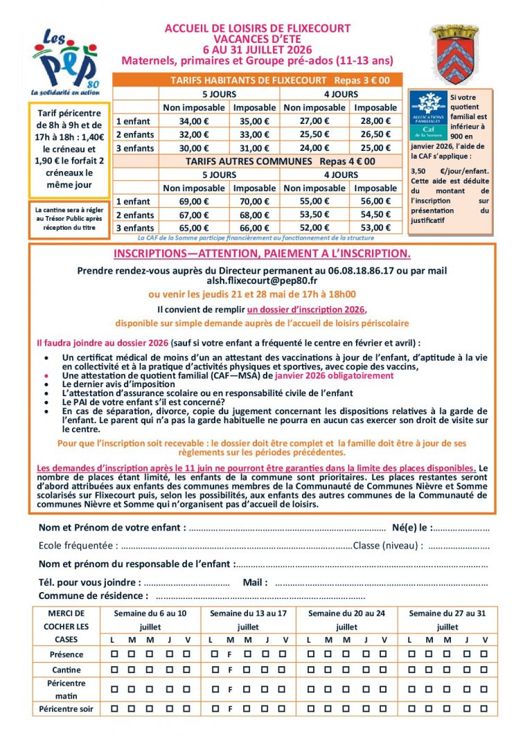 Inscriptions à l&rsquo;accueil de loisirs des vacances d&rsquo;été