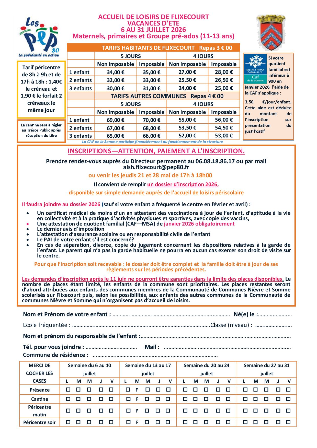 Inscriptions à l&rsquo;accueil de loisirs des vacances d&rsquo;été