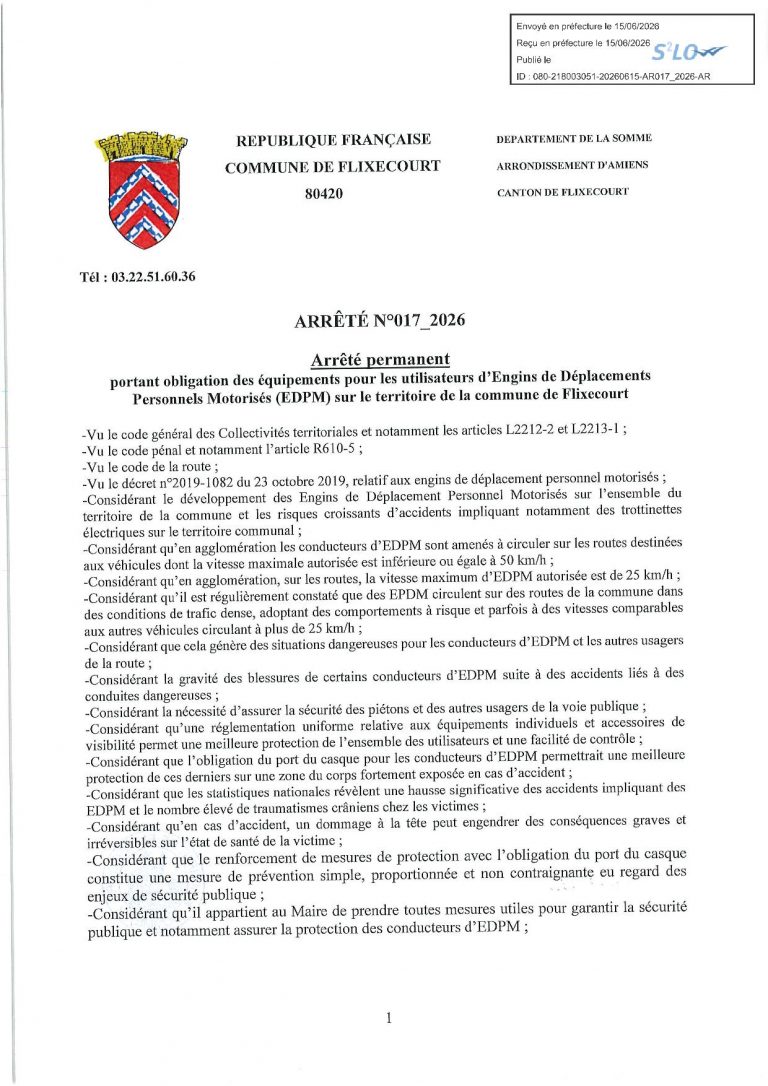 OBLIGATION D’ÉQUIPEMENTS POUR LES UTILISATEURS D’ENGINS DE DÉPLACEMENT PERSONNEL MOTORISÉS (EDPM)