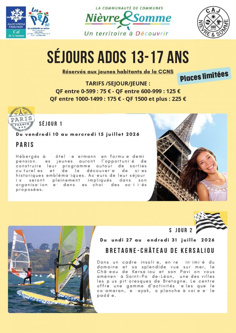 Préinscription CAJ Nièvre Somme : Séjours été 2026