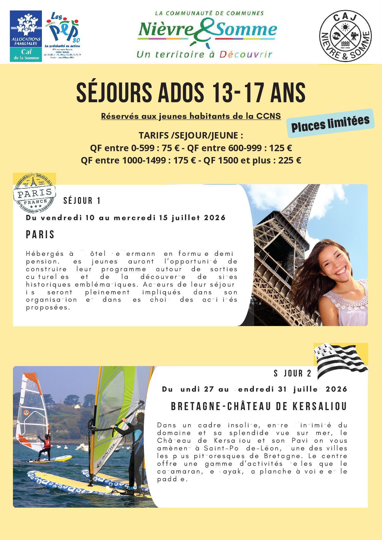 Préinscription CAJ Nièvre Somme : Séjours été 2026